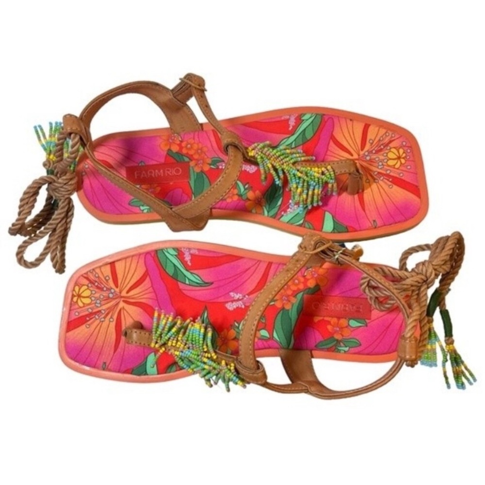 FARM RIO Floral Pietra Banana Beaded Tropical Thong Sandal Size 8 - Picture 10 of 10